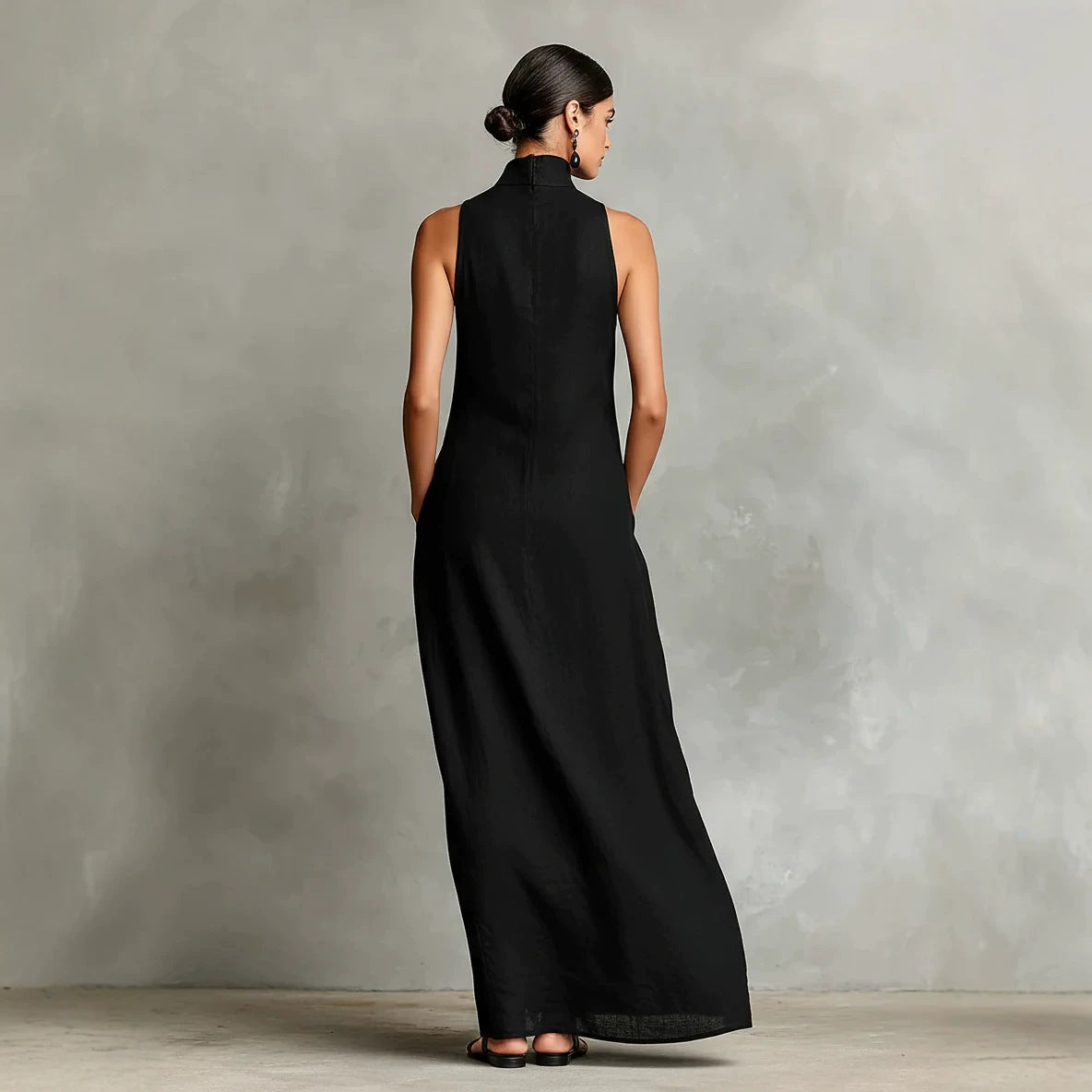 Caterina | Minimalistisches langes schwarzes Kleid