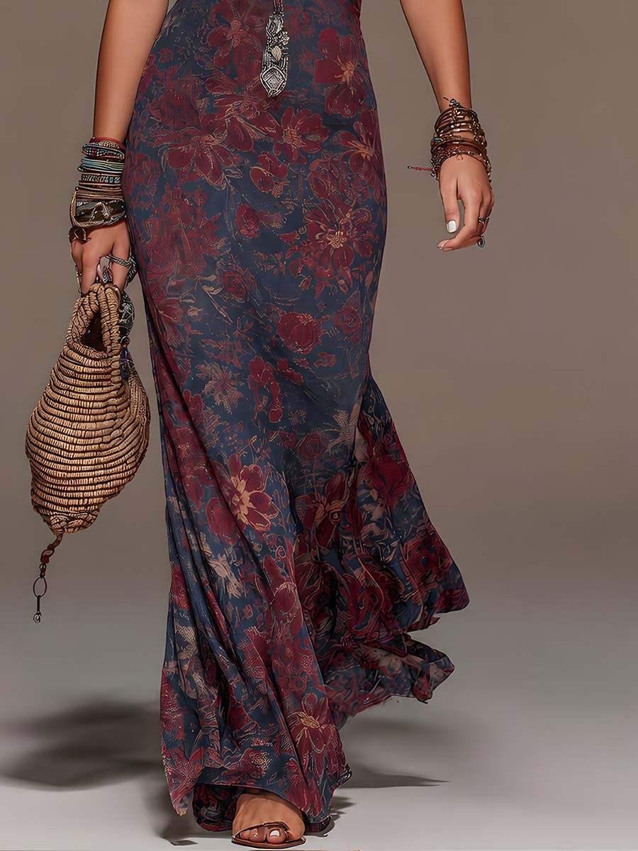 Retro-Langes Kleid mit Neckholder-Ausschnitt