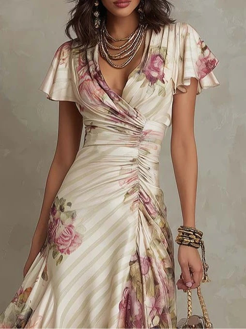 Trendé™ | Florina Retro-inspiriertes Satin-Midikleid mit Blumenmuster
