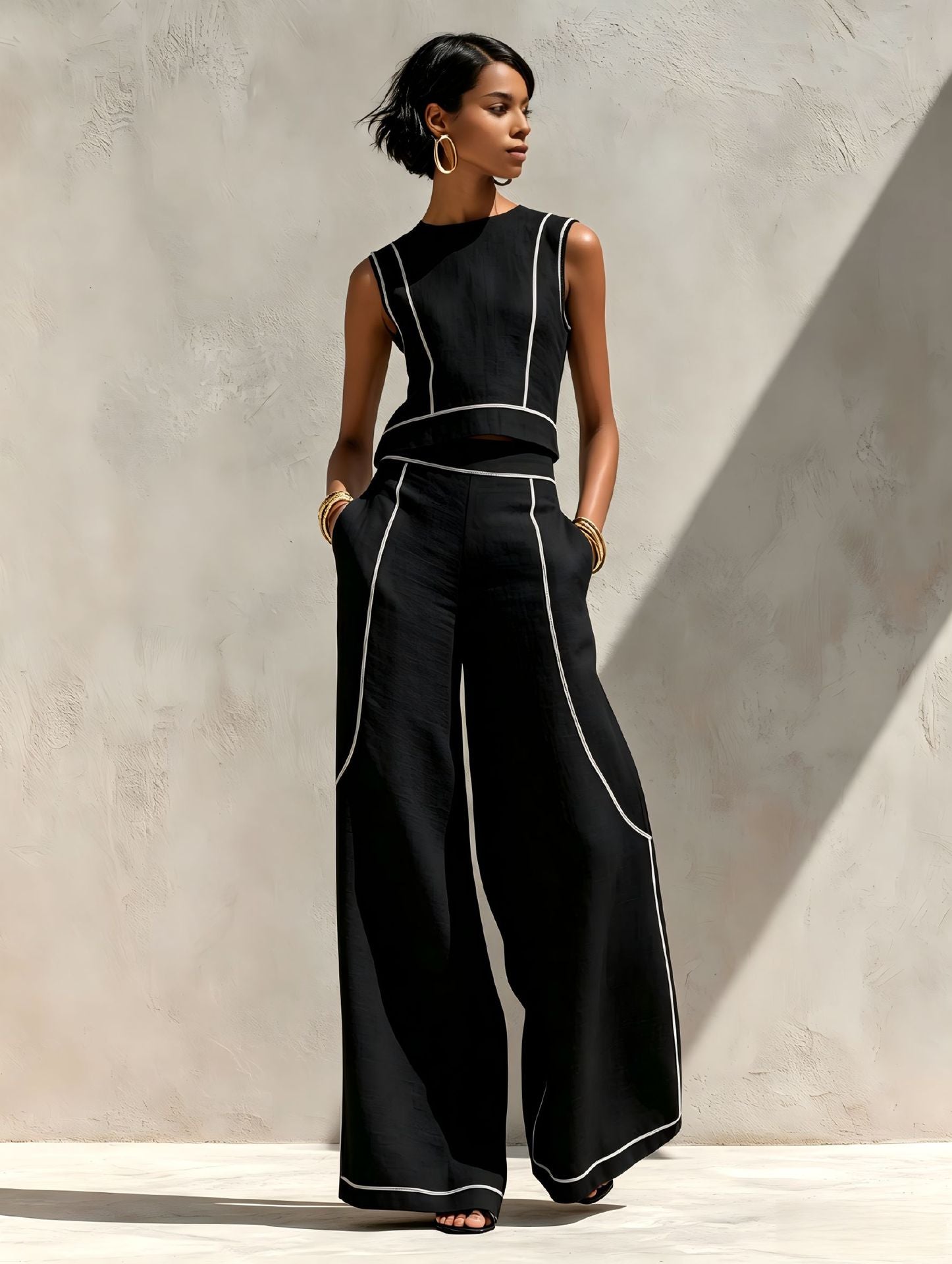 Trendé™ | Valentina Zweiteiliges Set mit ärmellosem Top und Hose mit weitem Bein