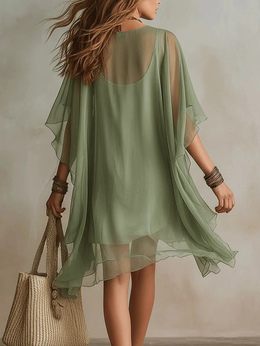 Chiffon-Kleid im 2-in-1-Look mit V-Ausschnitt