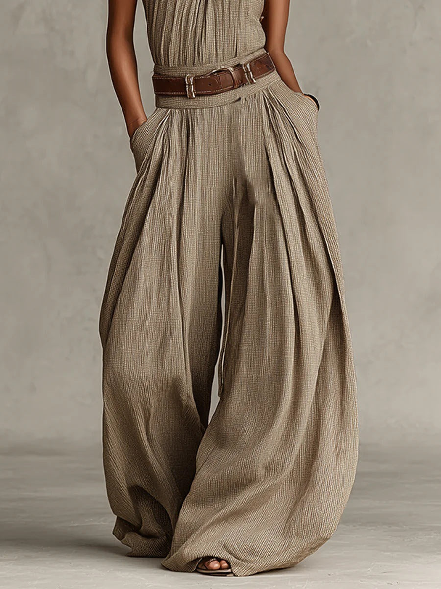 Trendé™ | Caterina Taupefarbener Boho-Jumpsuit mit weitem Bein