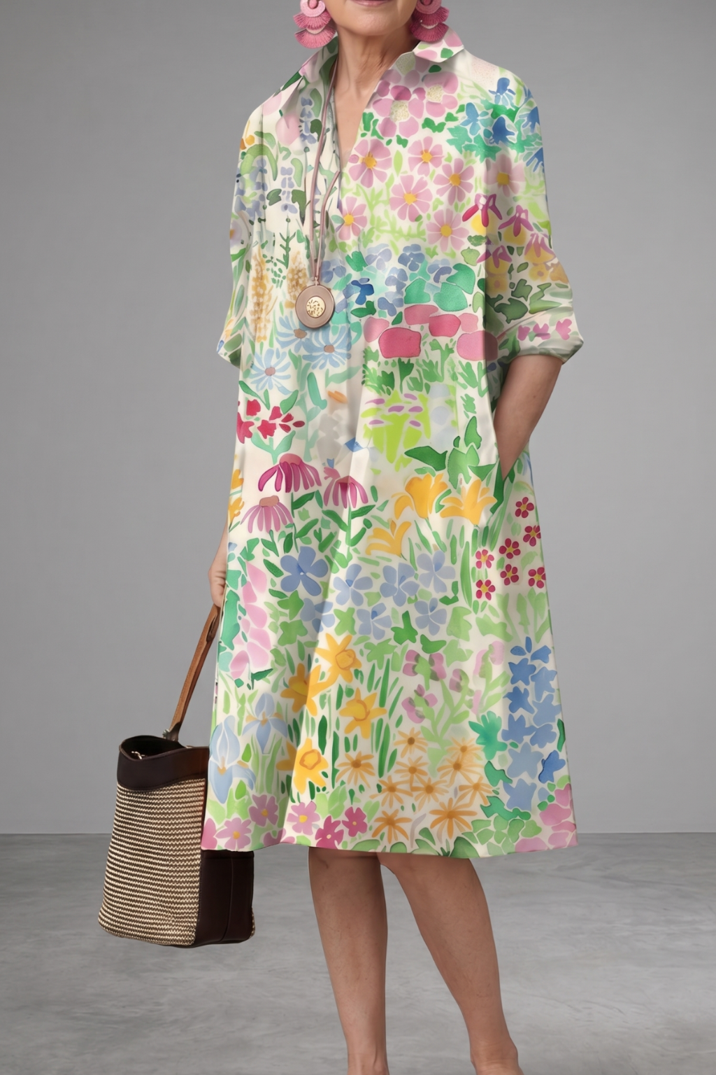 Trendé™ | Paige Gepflegtes Midi-Kleid mit Blumenmuster