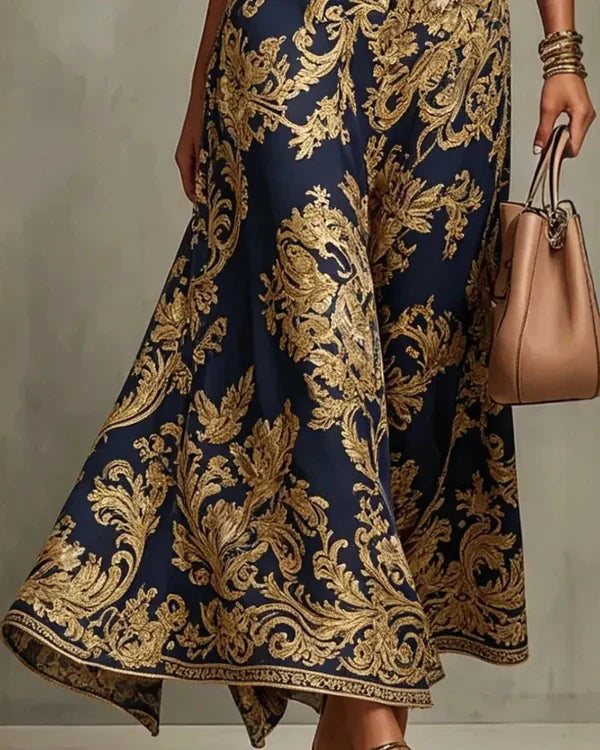 CORNELIA | Langes Glamour-Kleid mit goldenem Barockmuster
