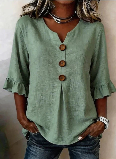 Sophia | Uni-Bluse mit Holzknöpfen und Rüschendetails