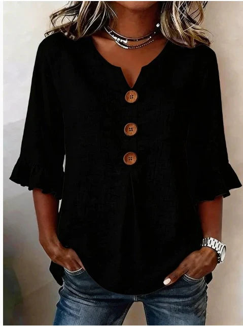 Sophia | Uni-Bluse mit Holzknöpfen und Rüschendetails