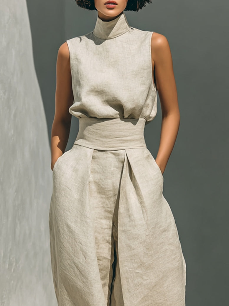 Trendé™ | Julie Leinen-Mix Set mit ärmellosem Top und weiter Hose