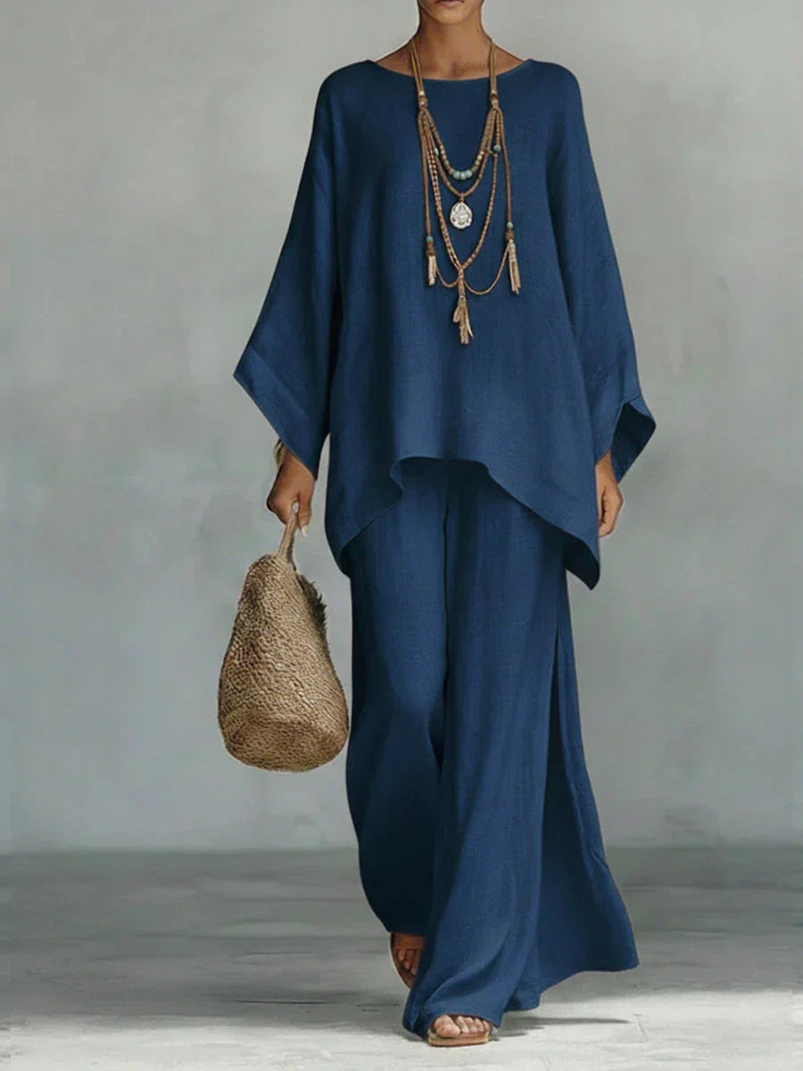 Trendé™ | Beatrice Minimalistisches fliessendes Top- und Hosen-Set