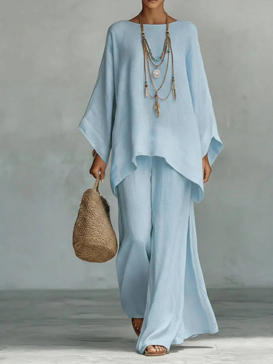 Trendé™ | Beatrice Minimalistisches fliessendes Top- und Hosen-Set