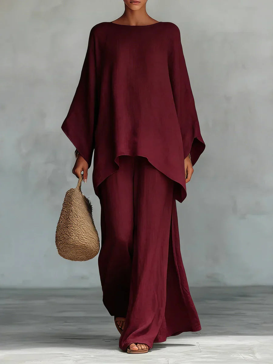 Trendé™ | Beatrice Minimalistisches fliessendes Top- und Hosen-Set