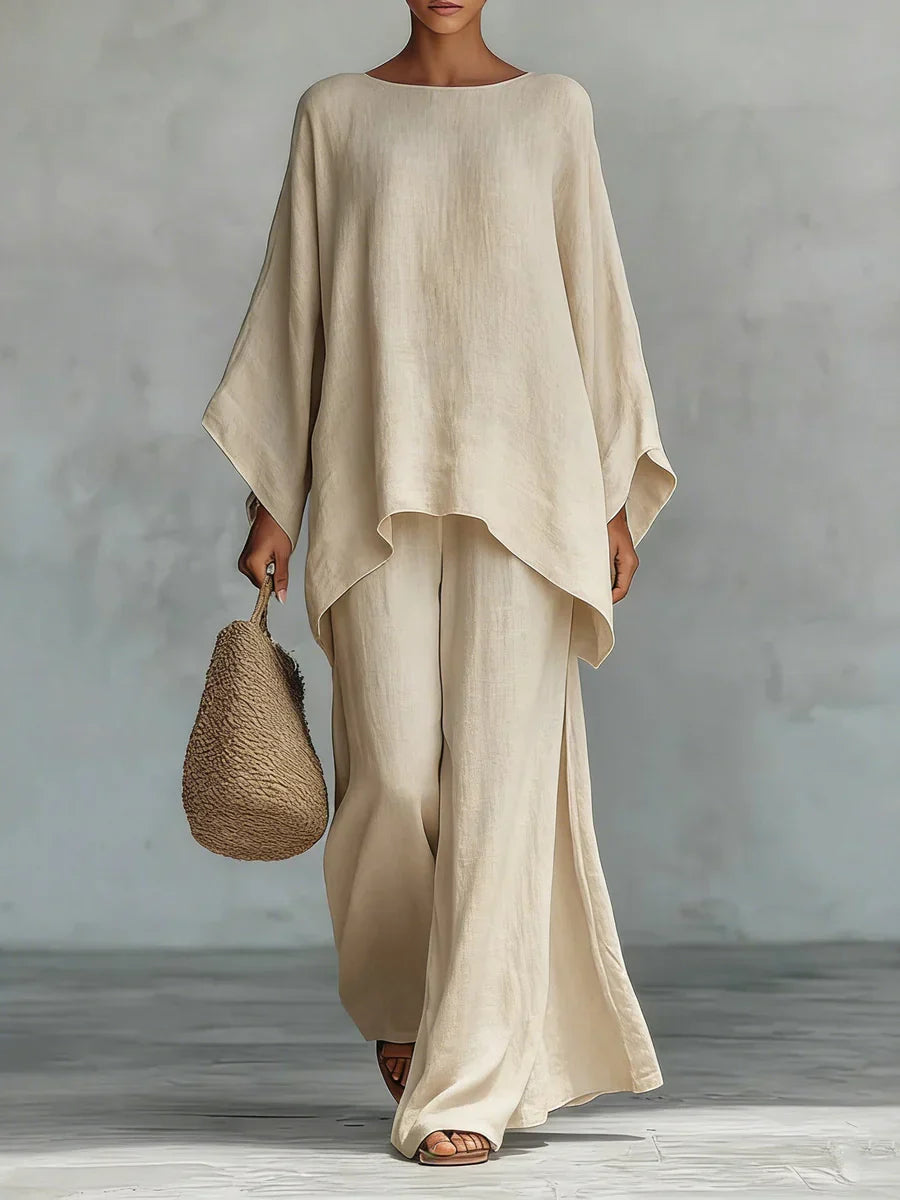 Trendé™ | Beatrice Minimalistisches fliessendes Top- und Hosen-Set