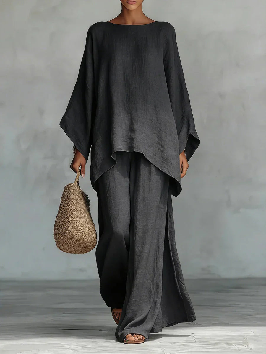 Trendé™ | Beatrice Minimalistisches fliessendes Top- und Hosen-Set