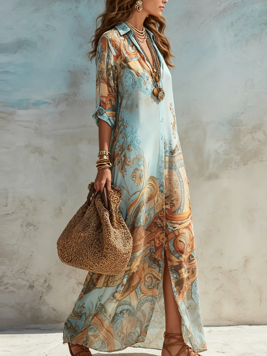 Trendé™ | Lorna | Mediterranes Chemisier-Kleid