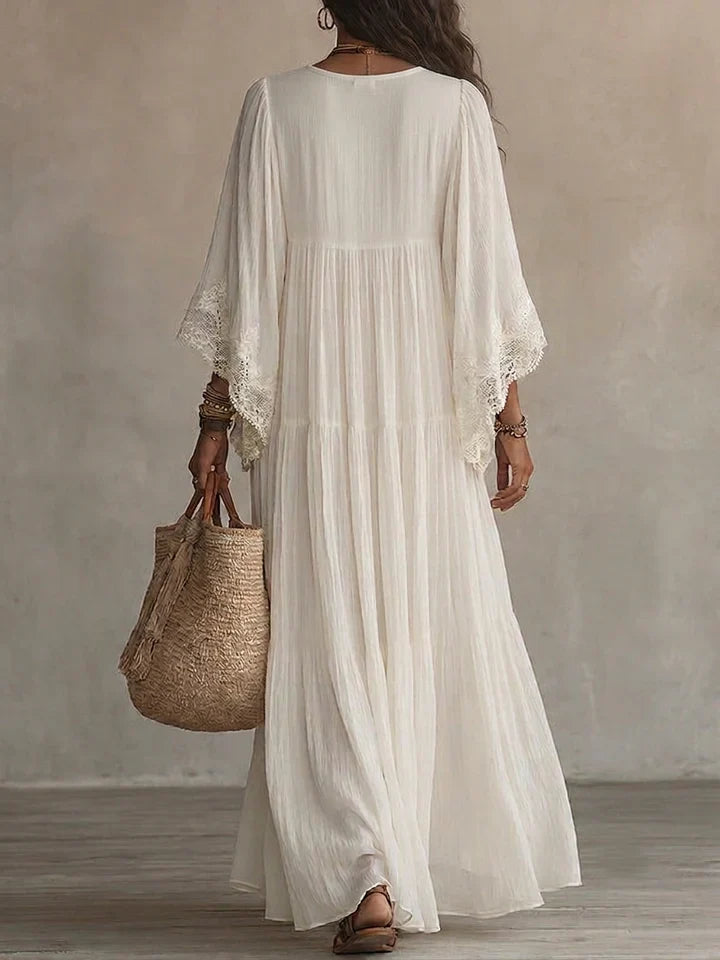 Trendé™ | Serena Langes Chiffonkleid mit V-Ausschnitt und Spitze