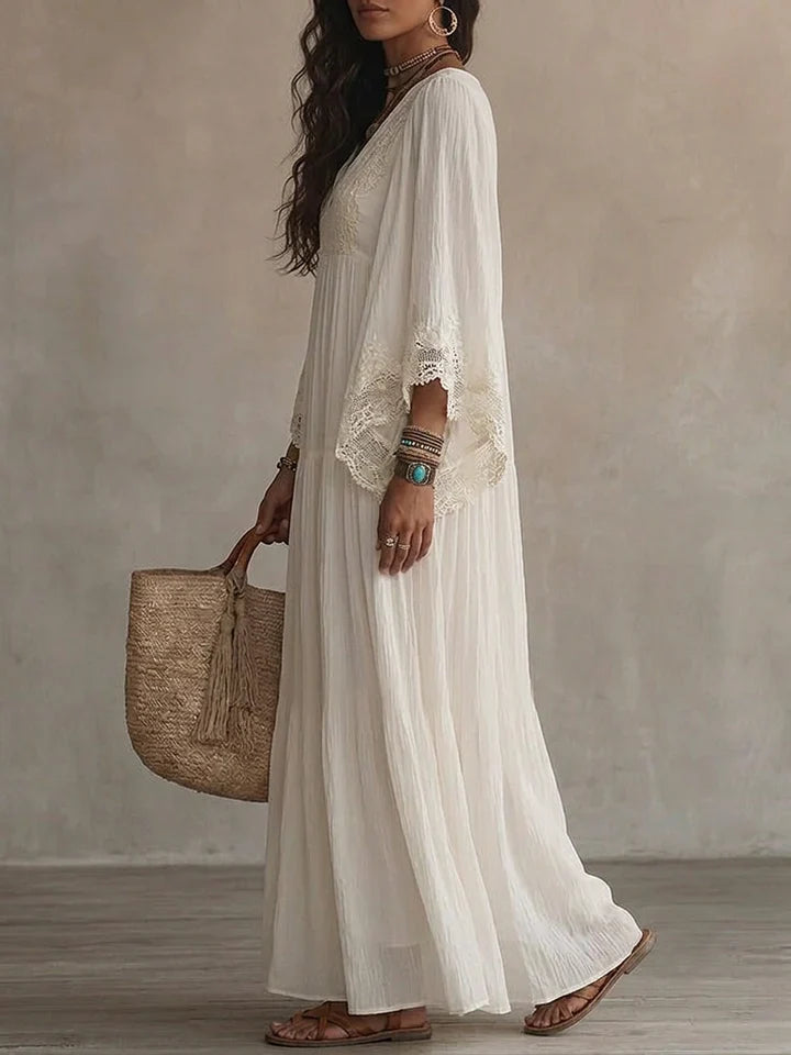 Trendé™ | Serena Langes Chiffonkleid mit V-Ausschnitt und Spitze