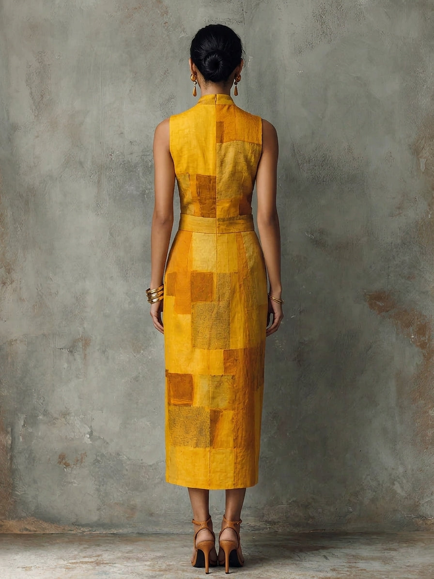 Trendé™ | Clara Baumwollmix-Midikleid mit ärmellosem Schnitt und Print