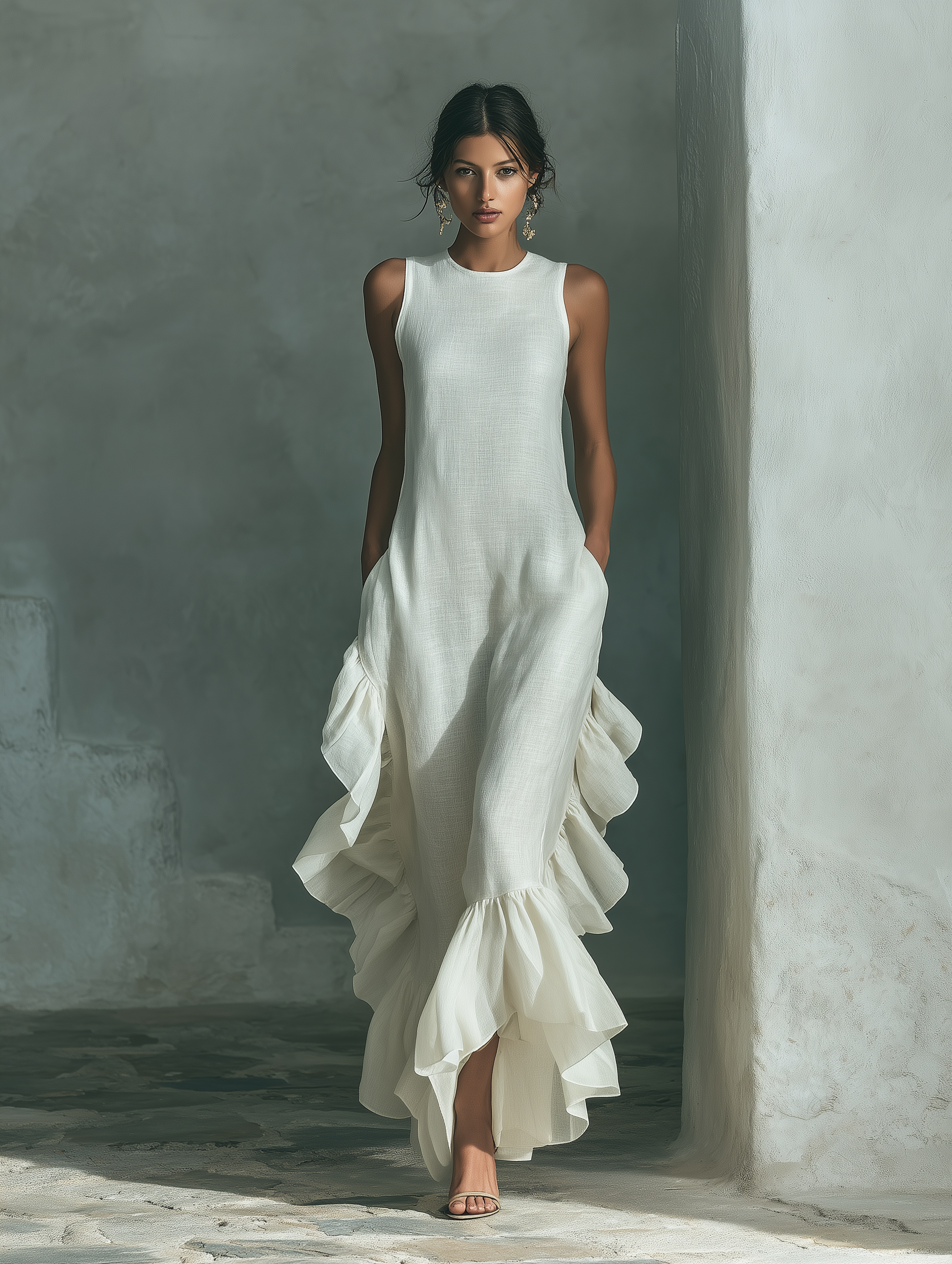 Trendé™ | Alessia Leinenmix-Maxikleid mit Rundhalsausschnitt und ärmellosem Schnitt