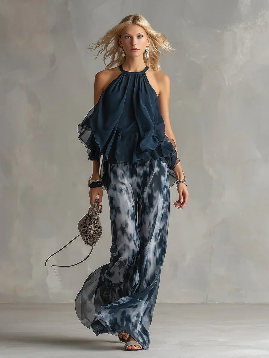 Trendé™ | Ludovica Elegantes Chiffon-Set mit bedruckter Hose