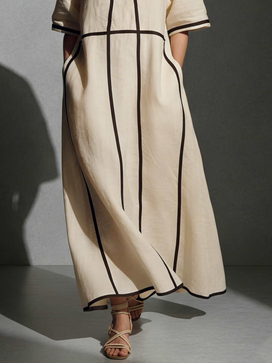 Trendé™ | Ariana Leinenmix-Maxikleid mit Taschen und Kontrastdetails