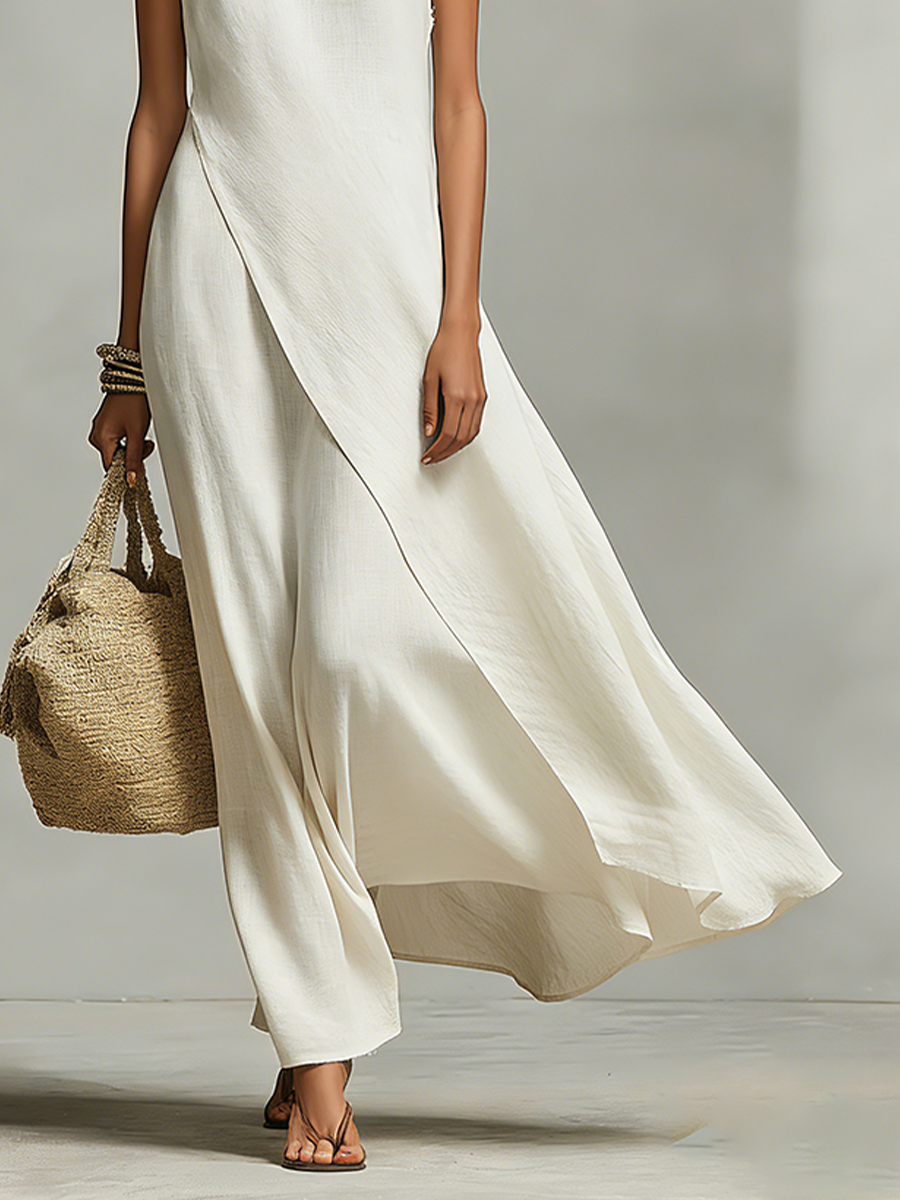 Trendé™ | Isabella Leinenmix-Minikleid mit ärmellosem Schnitt und asymmetrischem Schnitt