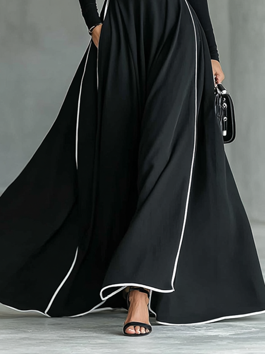 Trendé™ | Mara Maxikleid mit langen Ärmeln und Kontrastbesatz