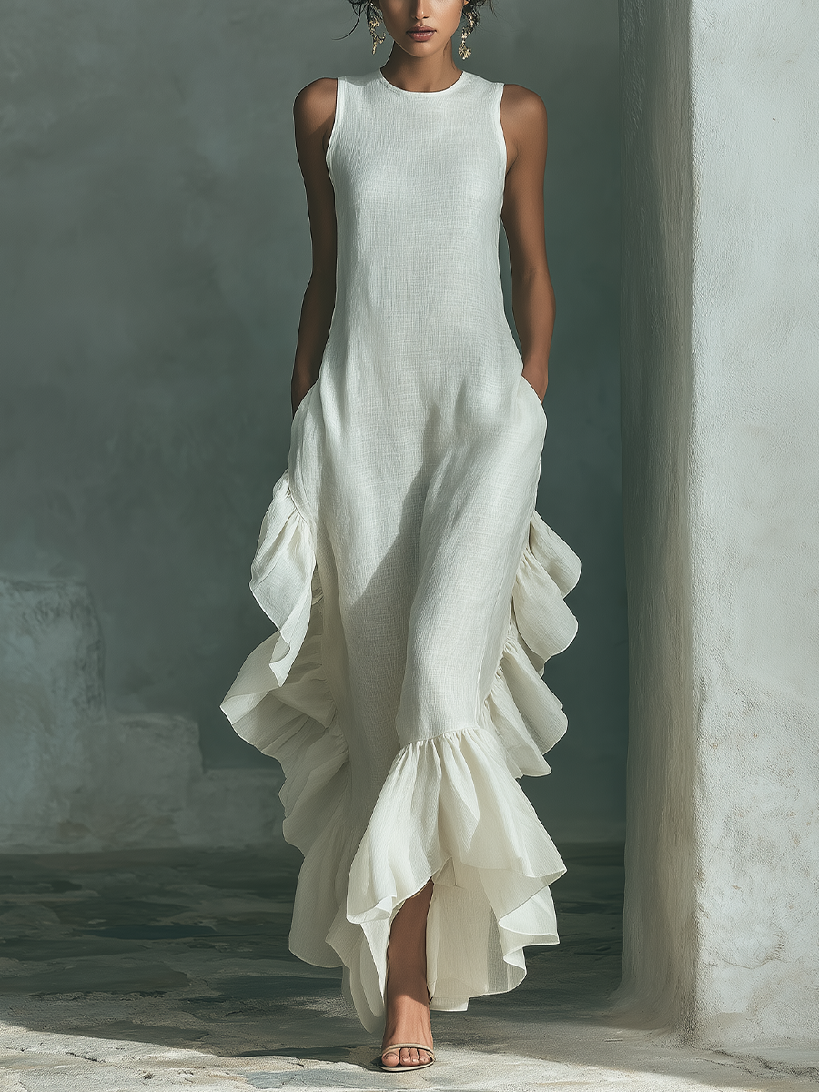 Trendé™ | Alessia Leinenmix-Maxikleid mit Rundhalsausschnitt und ärmellosem Schnitt