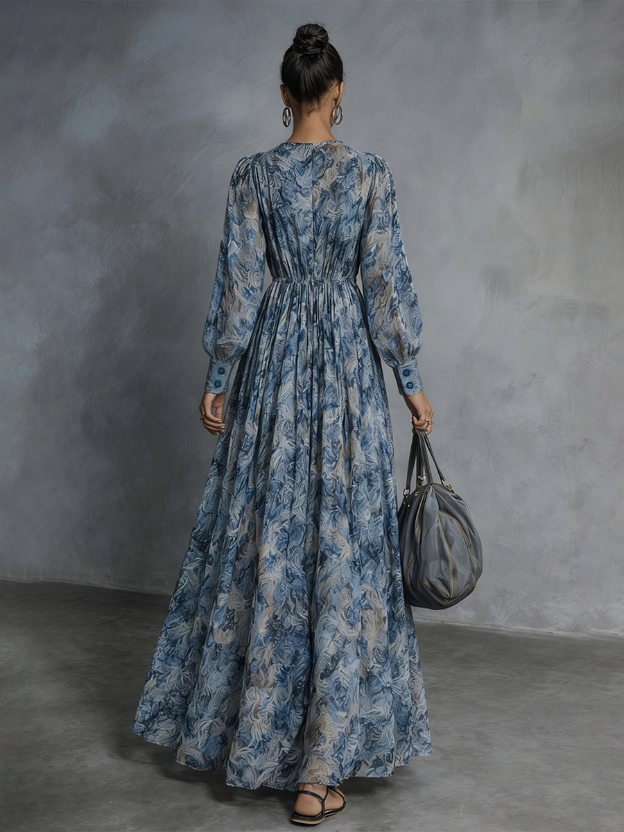 Trendé™ | Viola Chiffon-Maxikleid mit V-Ausschnitt und Laternenärmeln