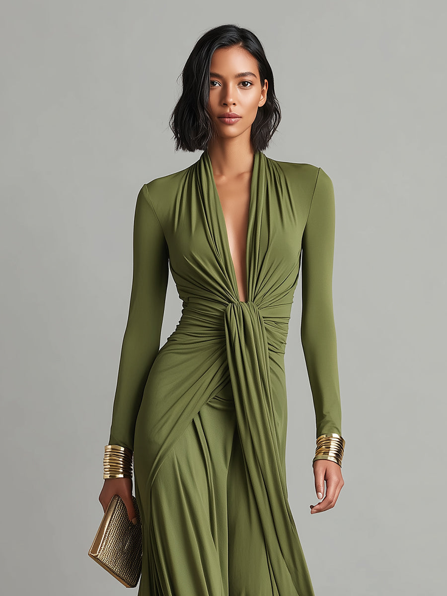 Trendé™ | Stella Satin-Maxikleid mit V-Ausschnitt und tiefem V-Ausschnitt