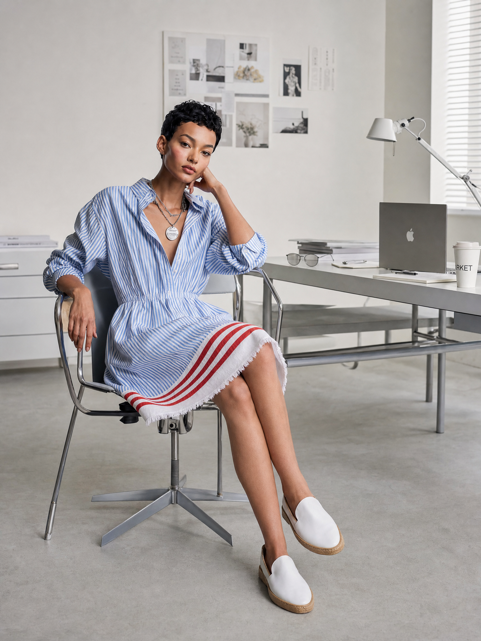 Trendé™ | Noelia Midikleid mit Streifenmuster und Knopfleiste