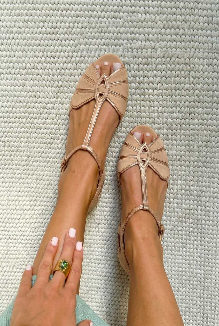 Retro Peeptoe-Sandalen mit T-Steg-Riemchen