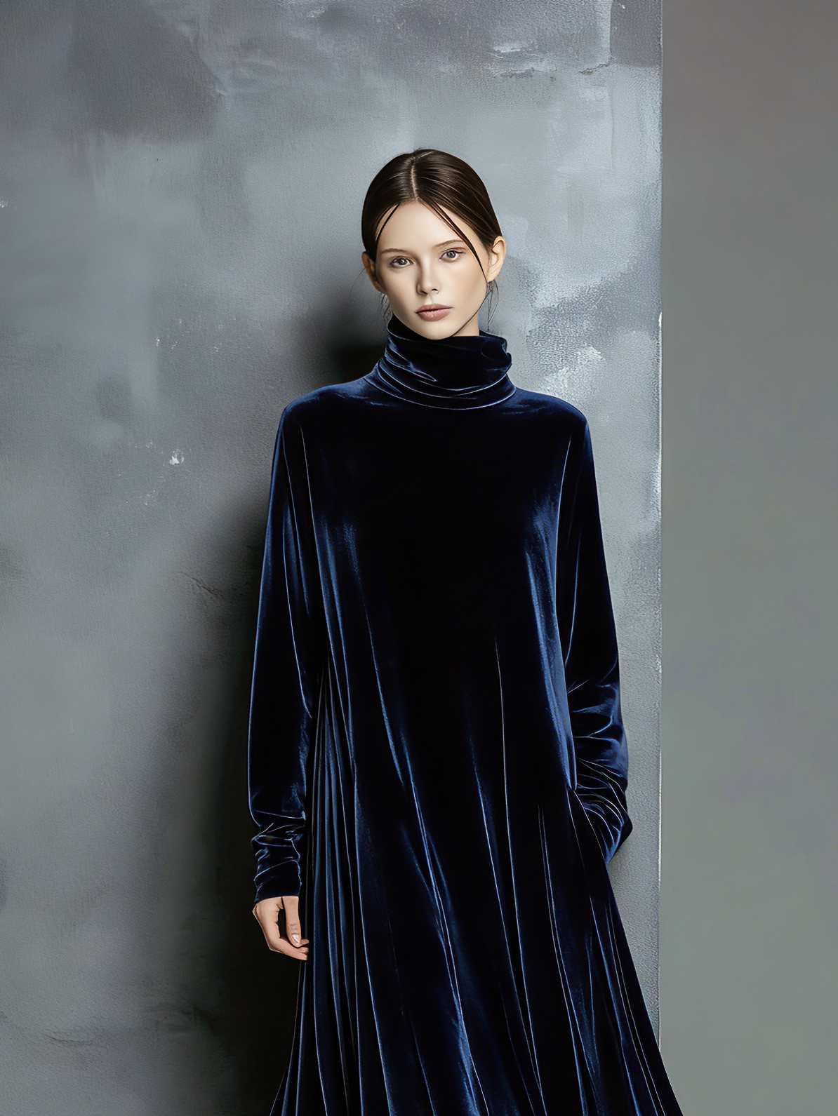 Trendé™ | Sofia Velours-Maxikleid mit langen Ärmeln und lockerer Passform