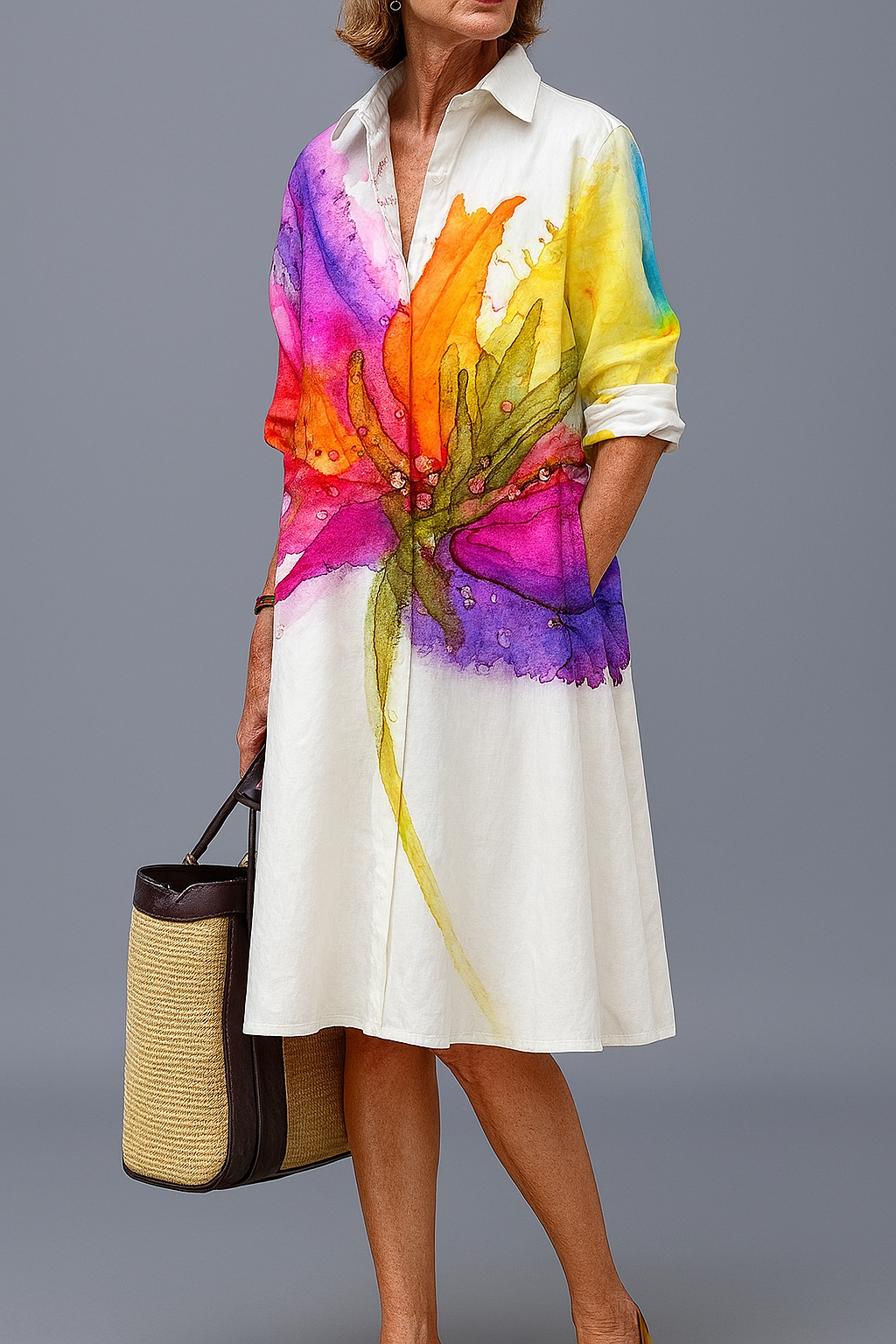 Trendé™ | Lydia Gepflegtes mehrfarbiges Midi-Kleid
