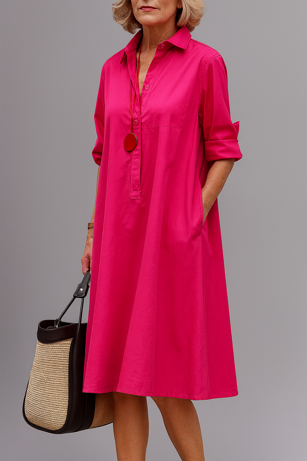 Trendé™ | Chloe Gepflegtes Midi-Kleid in Rosa