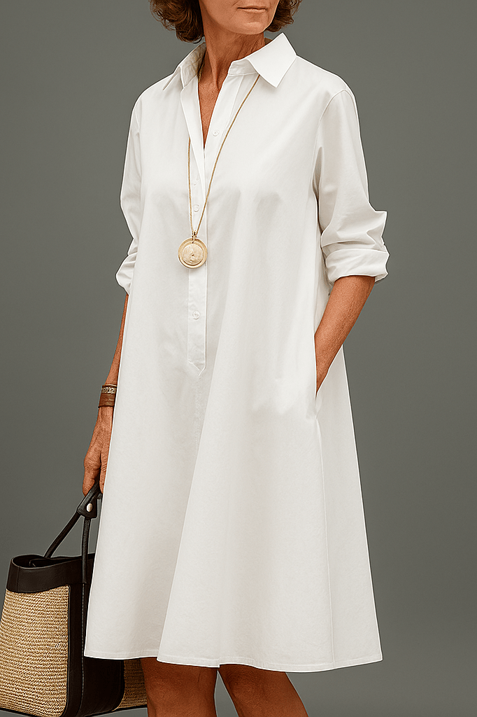 Trendé™ | Sadie Gepflegtes Midi-Kleid in Weiss