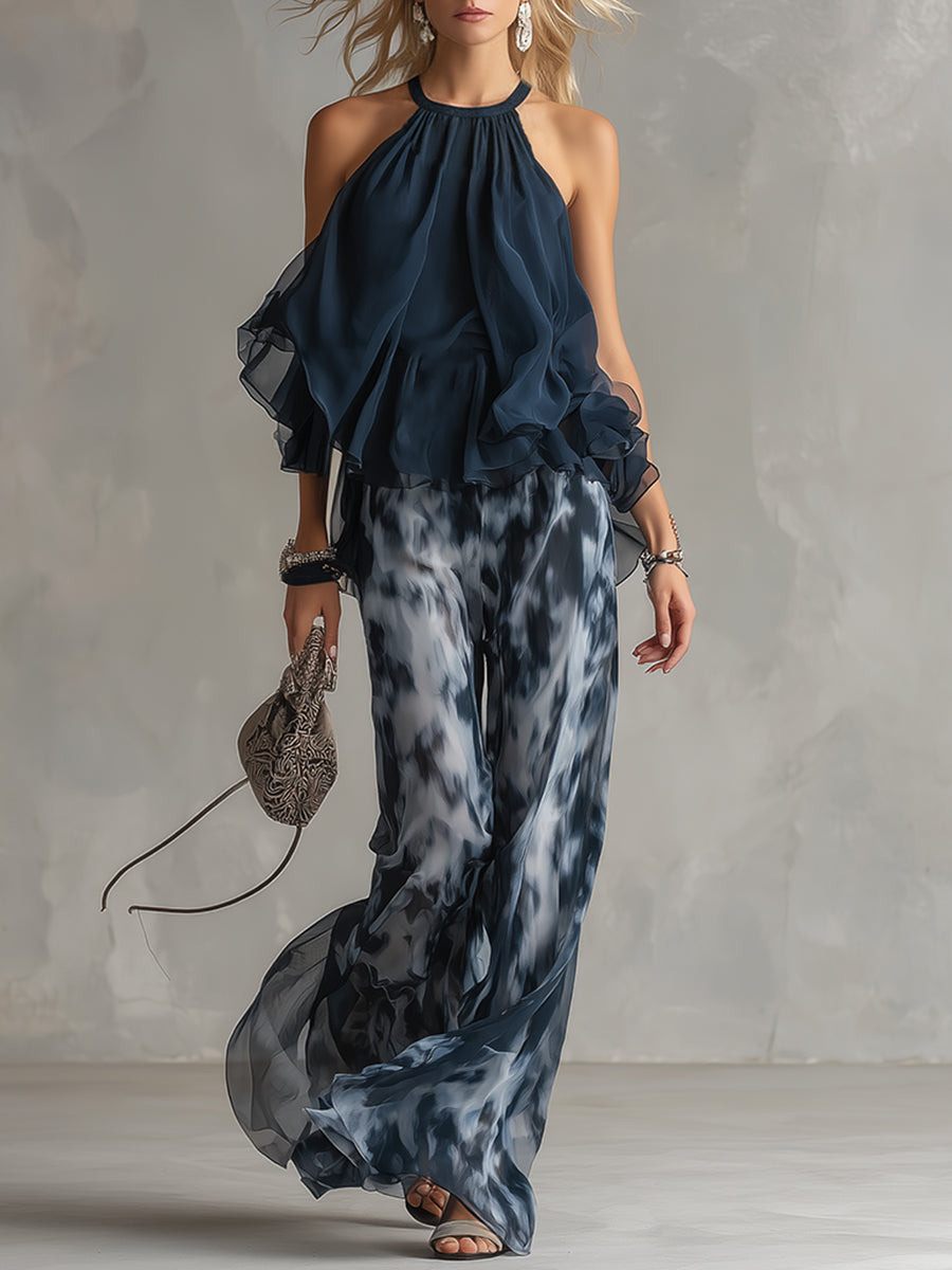 Trendé™ | Marie Elegantes Set mit Neckholder-Top und weiter Print-Hose