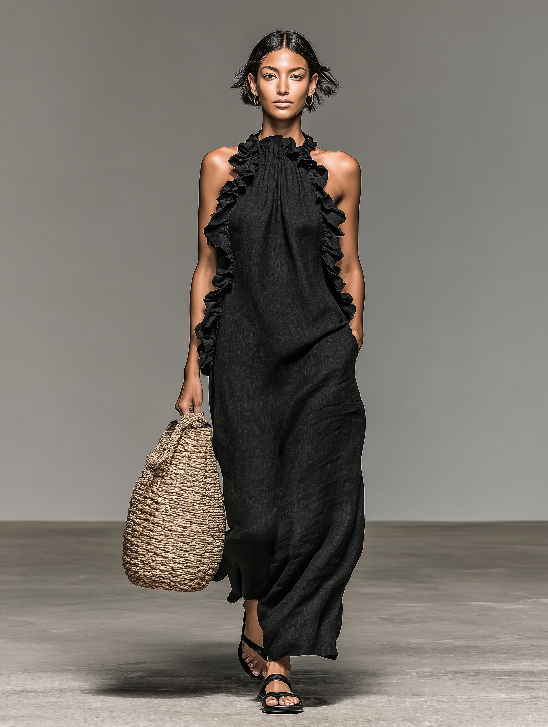 Trendé™ | Gina Leinenmix-Maxikleid mit ärmellosem Schnitt und Volants