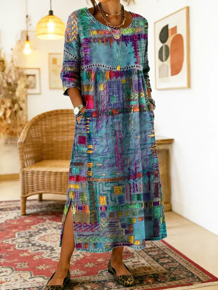 Elegantes Kleid mit ethnischem Patchwork
