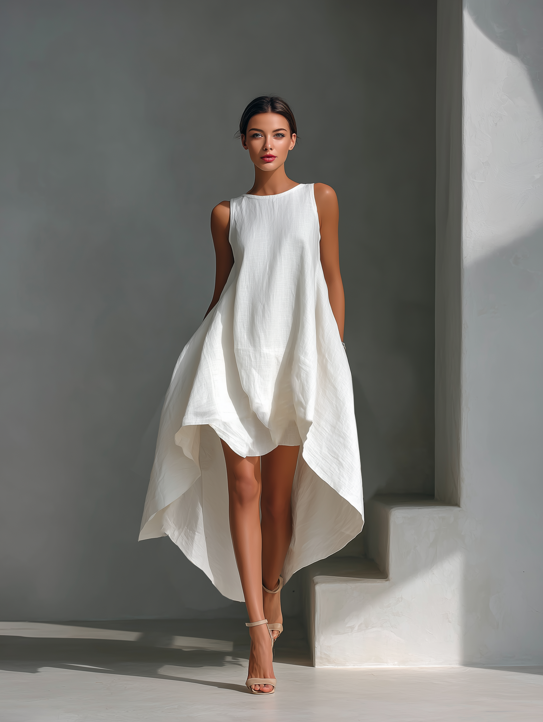 Trendé™ | Ilaria Leinenmix-Midikleid mit Rundhalsausschnitt und ärmellosem Schnitt