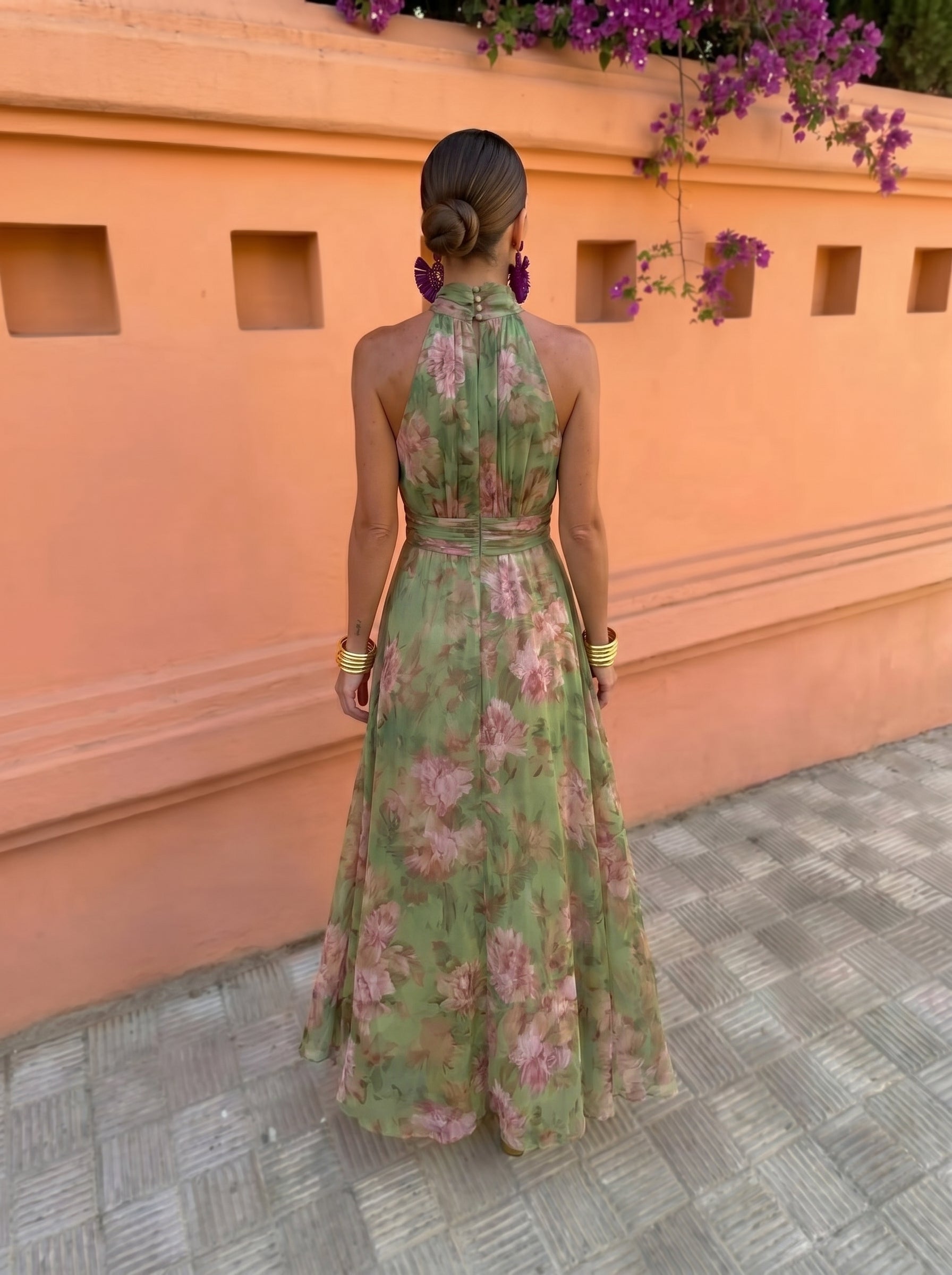 Trendé™ | Florencja Langes Blumenkleid mit tiefem V-Ausschnitt