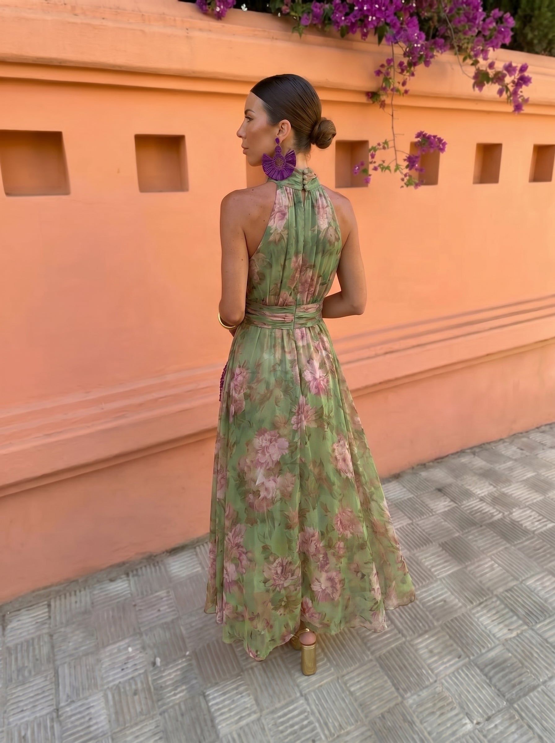 Trendé™ | Florencja Langes Blumenkleid mit tiefem V-Ausschnitt
