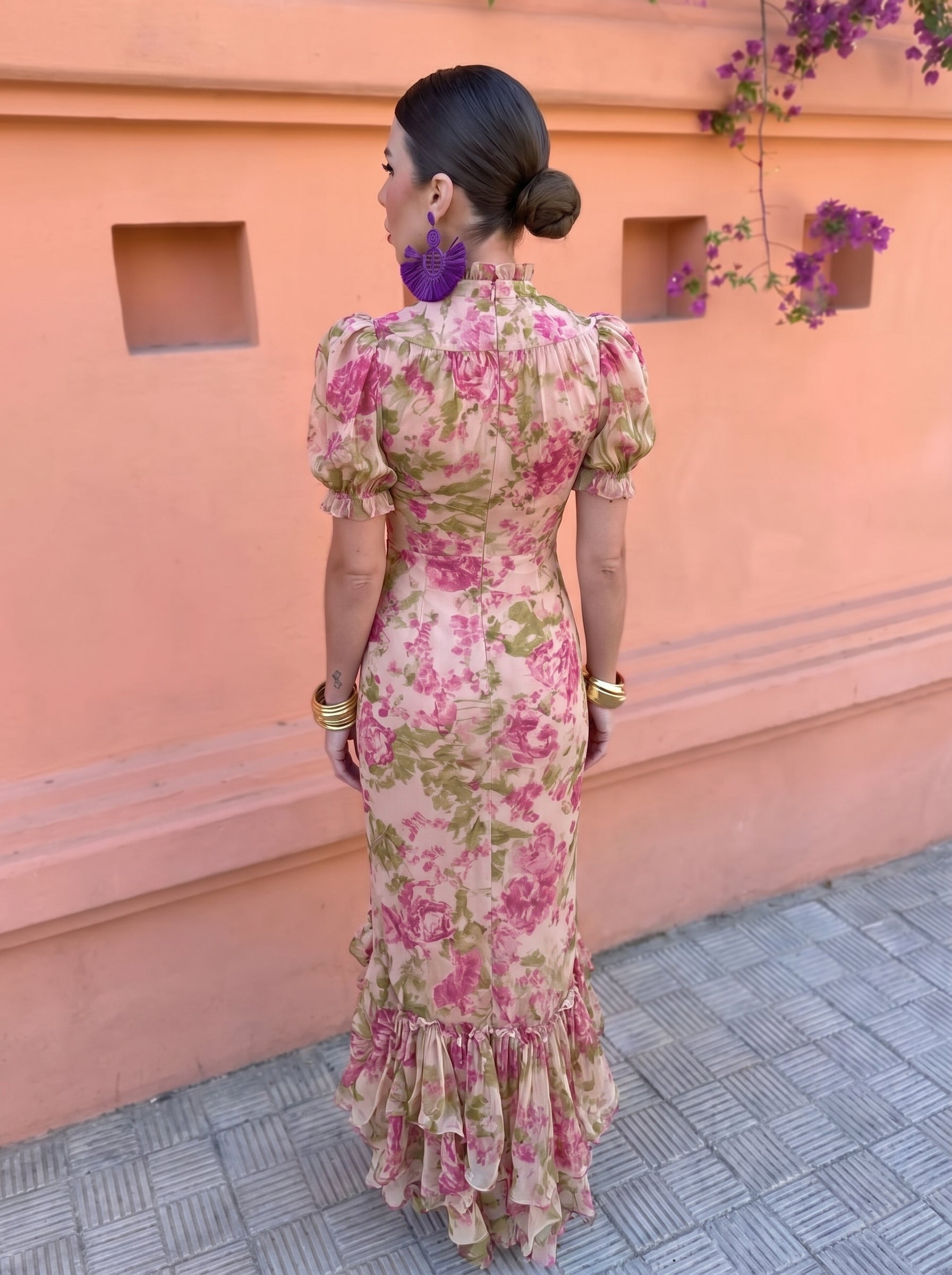 Trendé™ | Mae Langes Vintage-Kleid mit Rosenprint