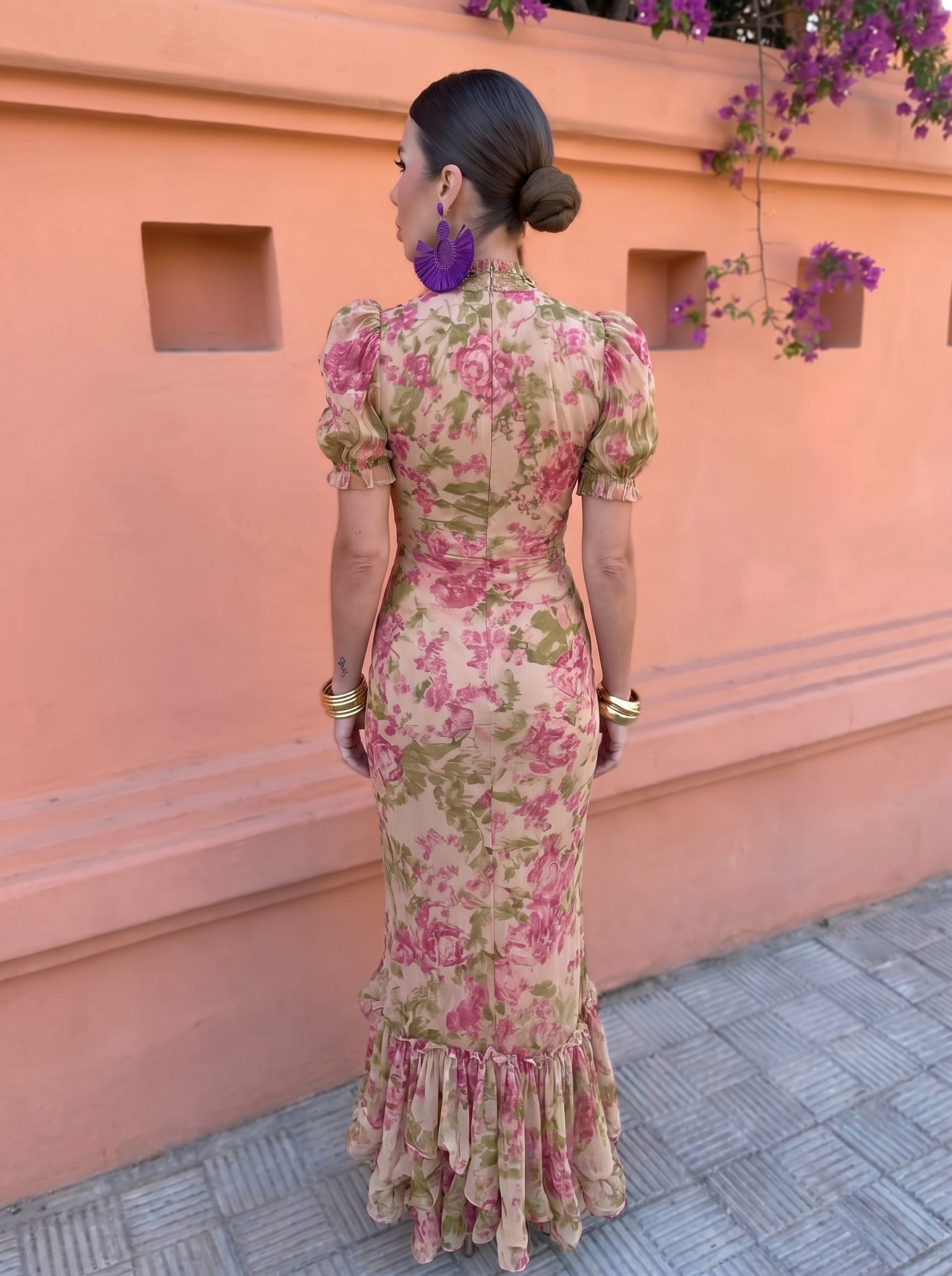 Trendé™ | Mae Langes Vintage-Kleid mit Rosenprint
