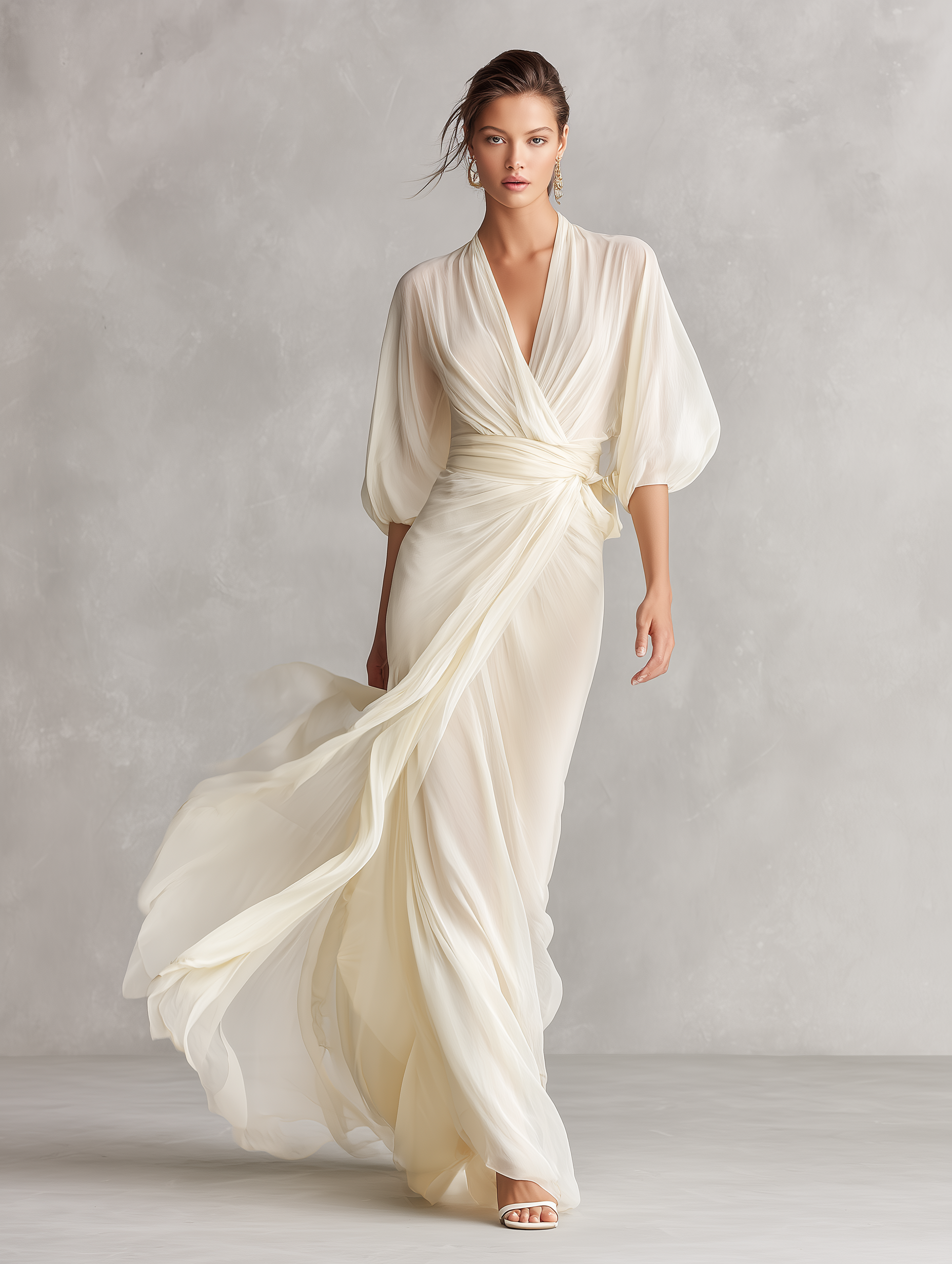 Trendé™ | Rosalie Chiffon-Kleid mit Puffärmeln und Wickeldetail