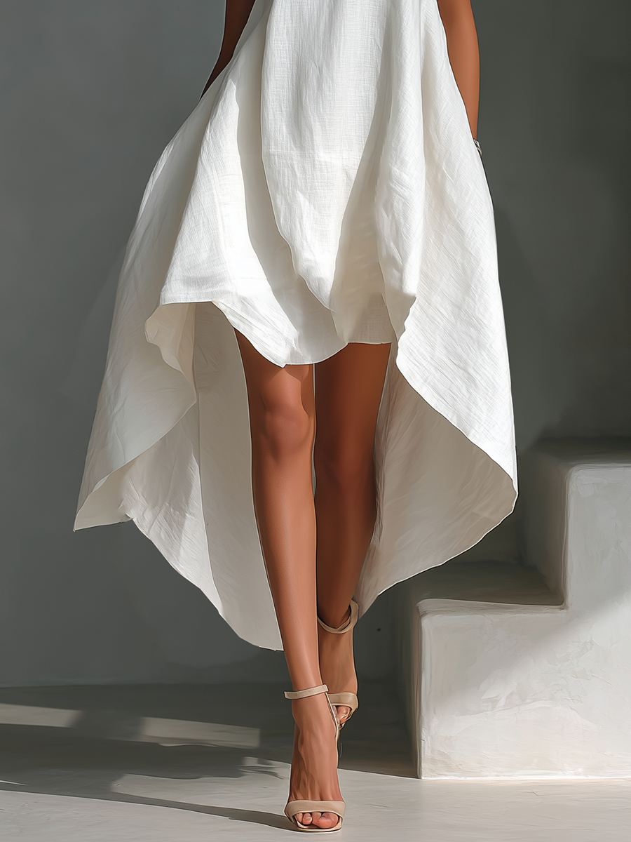 Trendé™ | Ilaria Leinenmix-Midikleid mit Rundhalsausschnitt und ärmellosem Schnitt
