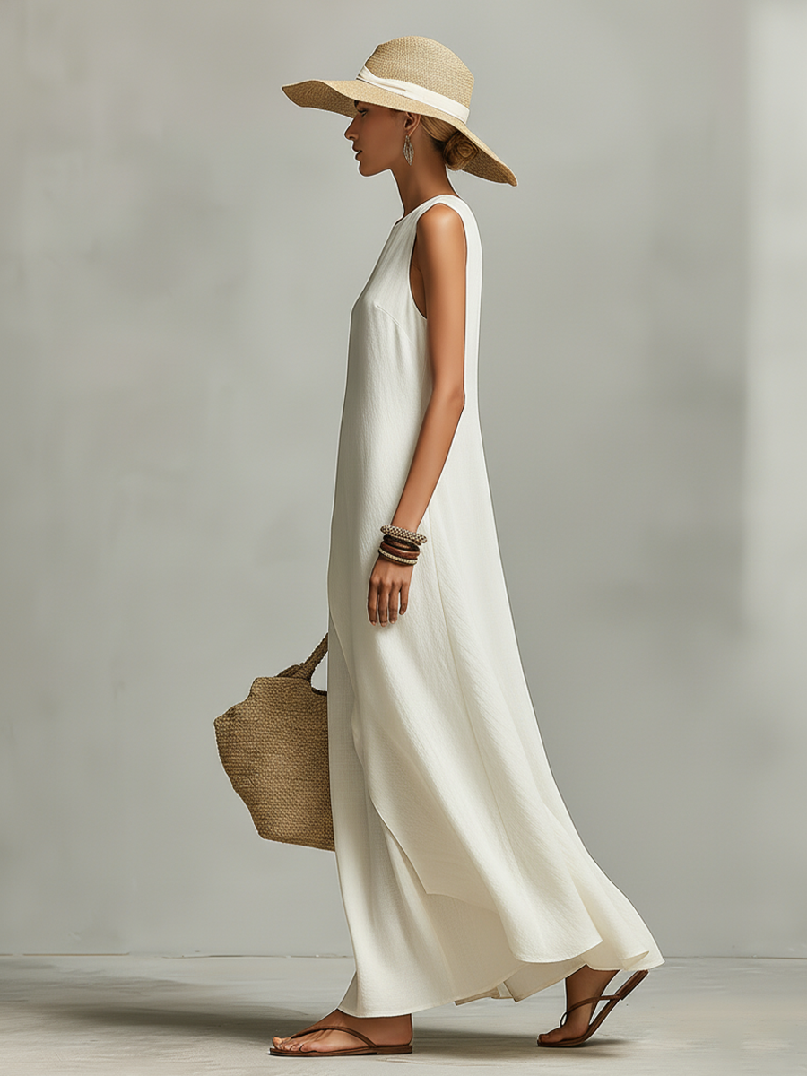 Trendé™ | Isabella Leinenmix-Minikleid mit ärmellosem Schnitt und asymmetrischem Schnitt