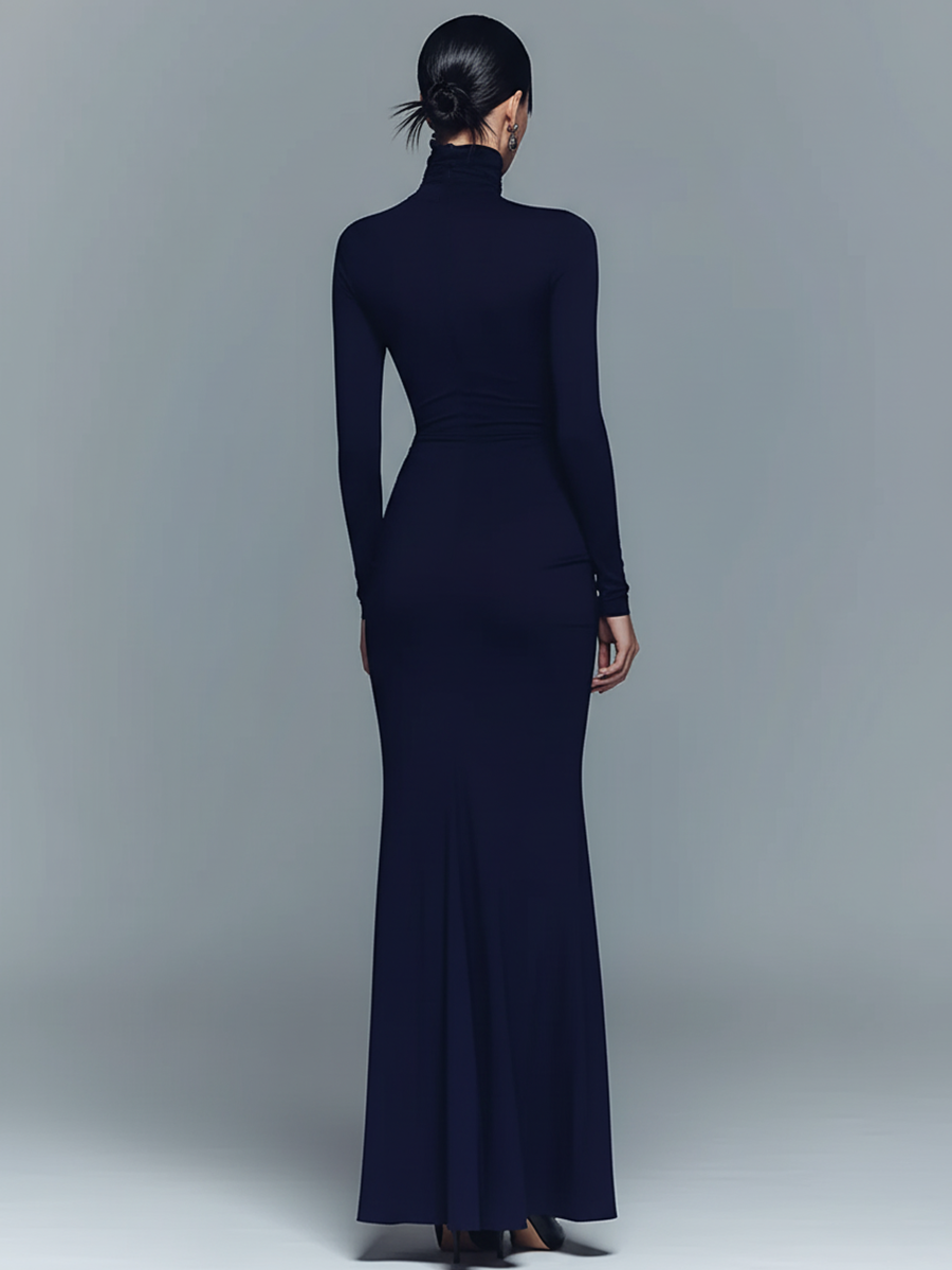 Trendé™ | Tamara Baumwollmix-Maxikleid mit Rollkragen und Drapierung