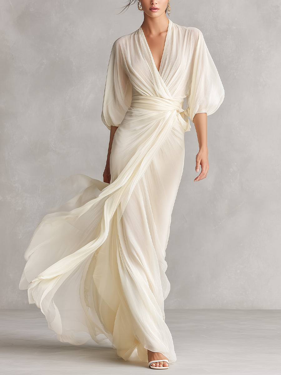 Trendé™ | Rosalie Chiffon-Kleid mit Puffärmeln und Wickeldetail