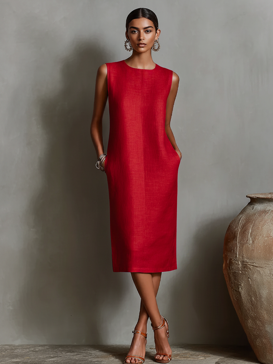 Trendé™ | Diana Leinenmix-Minikleid mit Rundhalsausschnitt und ärmellosem Schnitt
