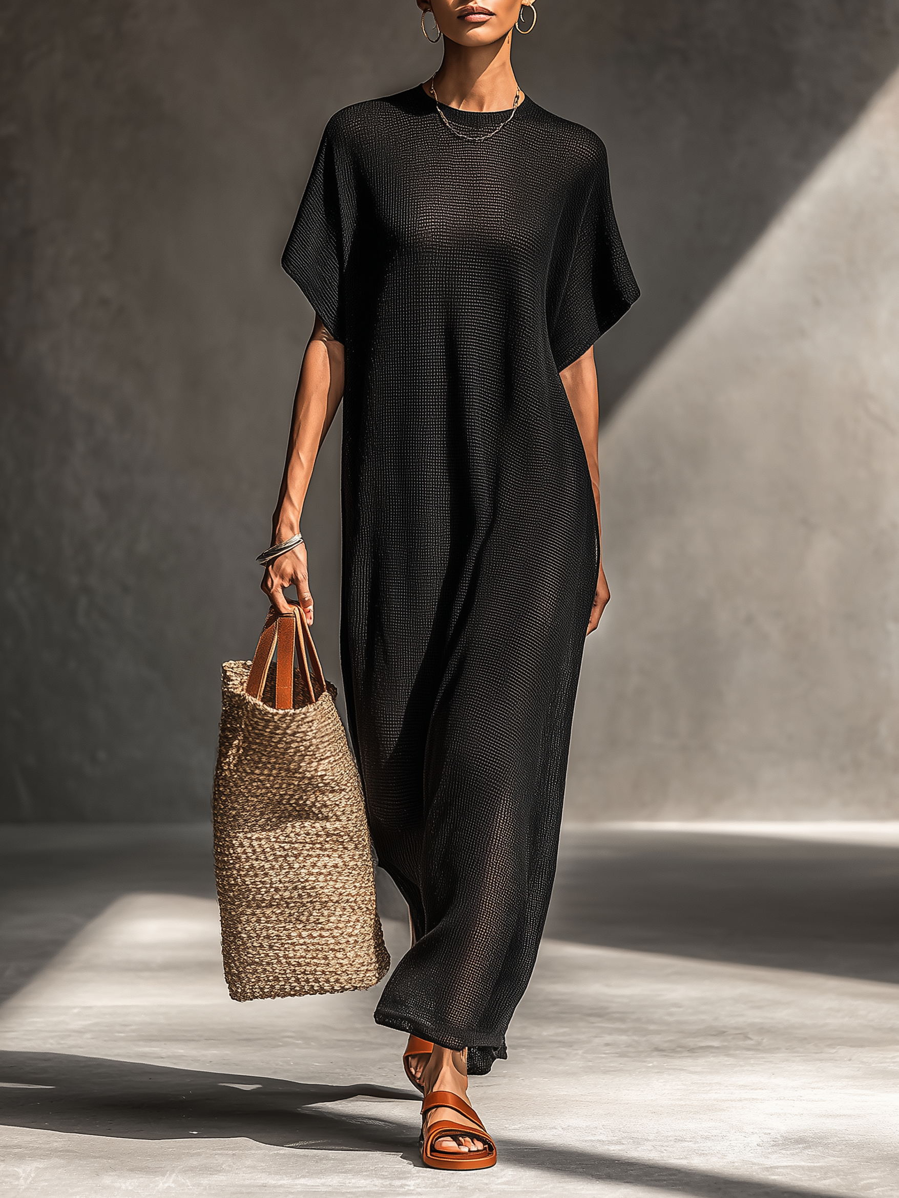 Trendé™ | Zara Strick-Maxikleid mit kurzen Ärmeln und minimalistischem Stil