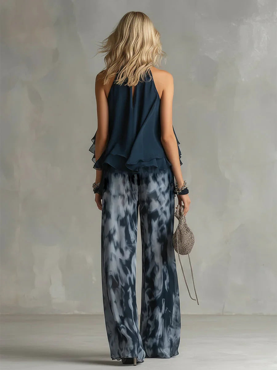 Trendé™ | Ludovica Elegantes Chiffon-Set mit bedruckter Hose